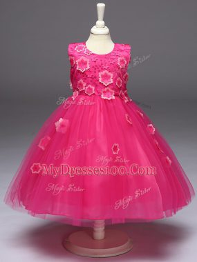 Sleeveless Zipper Knee Length Appliques and Bowknot Little Girl Pageant Gowns