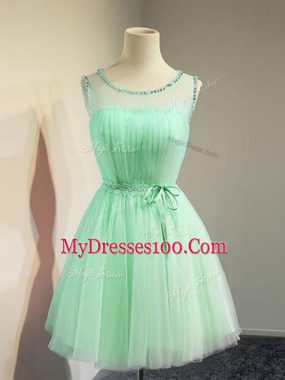 Apple Green Empire Scoop Sleeveless Tulle Knee Length Lace Up Belt Wedding Party Dress
