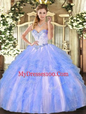 Nice Sweetheart Sleeveless Tulle Quinceanera Gowns Beading and Ruffles Lace Up