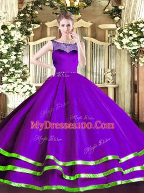 Best Floor Length Purple Ball Gown Prom Dress Scoop Sleeveless Zipper