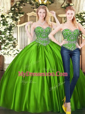 Sweetheart Sleeveless Sweet 16 Dress Floor Length Beading Green Tulle