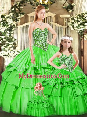 Beading and Ruffled Layers Quinceanera Gowns Green Lace Up Sleeveless Floor Length
