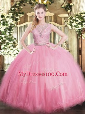 Tulle Sleeveless Floor Length 15th Birthday Dress and Lace