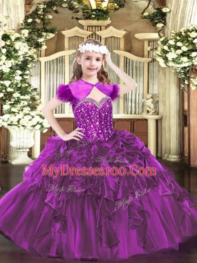Organza Sleeveless Floor Length Little Girls Pageant Dress and Beading and Ruffles