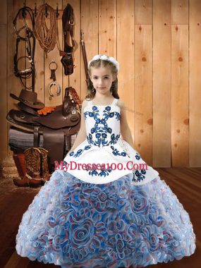 Fabric With Rolling Flowers Straps Sleeveless Lace Up Embroidery Pageant Dress Womens in Multi-color