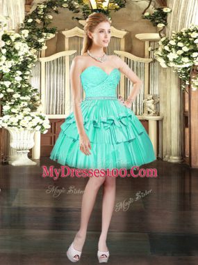 Dramatic Sweetheart Sleeveless Lace Up Casual Dresses Aqua Blue Organza