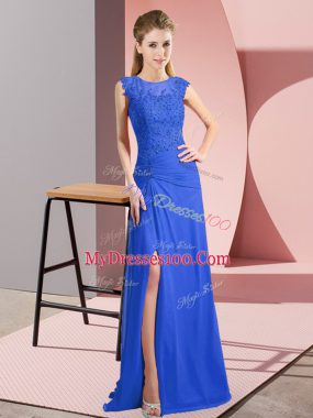 Blue Scoop Neckline Lace and Appliques Evening Wear Sleeveless Zipper
