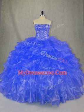 Strapless Sleeveless Organza Quinceanera Dresses Beading and Ruffles Lace Up