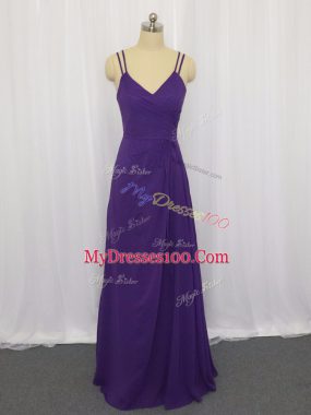Cheap Empire Homecoming Dress Purple Straps Chiffon Sleeveless Floor Length Zipper