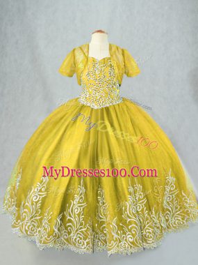 Simple Sleeveless Beading and Embroidery Lace Up Kids Formal Wear