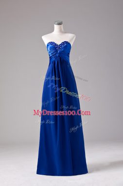 Beading and Ruching Dress for Prom Royal Blue Lace Up Sleeveless Floor Length