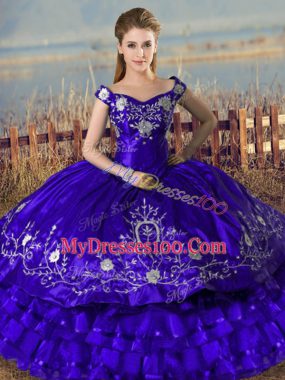 Graceful Purple Lace Up Vestidos de Quinceanera Embroidery and Ruffled Layers Sleeveless Floor Length