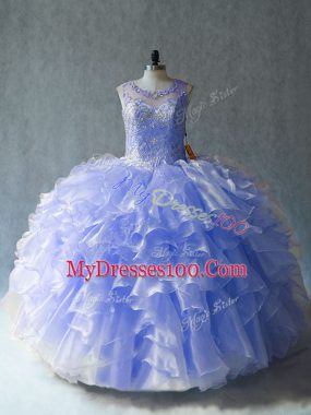 Modest Floor Length Ball Gowns Sleeveless Lavender 15 Quinceanera Dress Lace Up