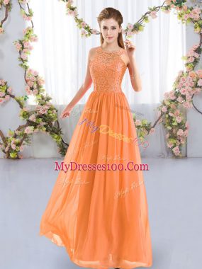 Orange Scoop Neckline Lace Bridesmaids Dress Sleeveless Zipper