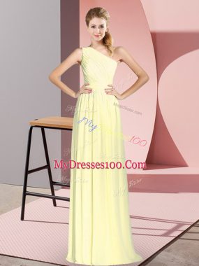 One Shoulder Sleeveless Chiffon Evening Dress Ruching Lace Up