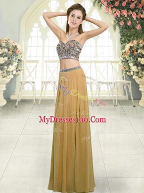 Two Pieces Gold Sweetheart Chiffon Sleeveless Floor Length Backless