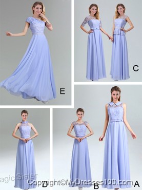 2016 Modest Belt Empire Bridesmaid Dress in Lavender