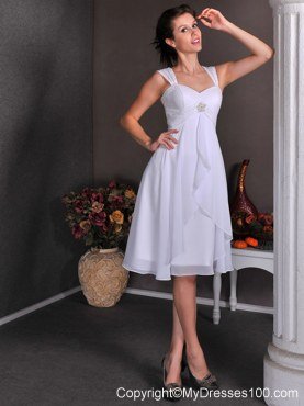 Cute Straps Knee-length Beading Short Destination Wedding Dress