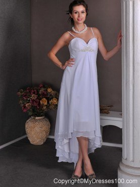 Elegant Empire Spaghetti Straps High-low Beading Wedding Beach Dress