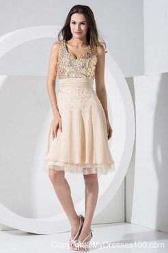 Champagne Prom Cocktail Dress With Sequin V-neck for Cheap 2013