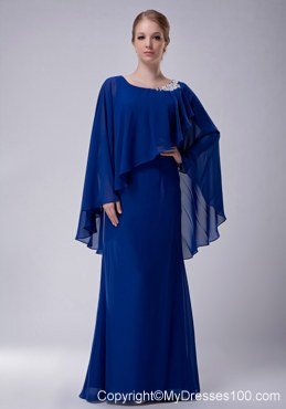Royal Blue Bateau Neck Butterfly Sleeves Mother Bride Dress