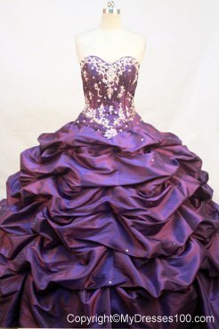 Sweetheart Purple Quinceanera Dress with Appliques and Pick-ups