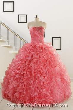 2016 New Arrival Watermelon Red Sweet 15 Dress with Beading