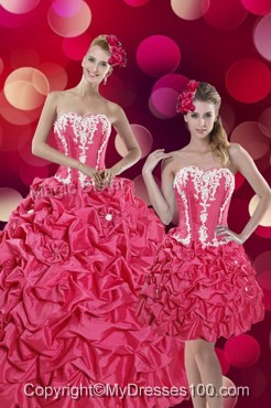 2016 Pretty Hot Pink Sweet 15 Dresses with Pick Ups and Appliques