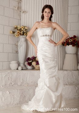 Vintage Column Strapless Brush Train Beaded 2013 Wedding Dresses
