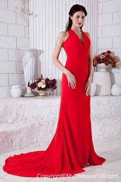 2013 Fashion Red Empire Halter Celebrity Dresses for Cheap in 2013