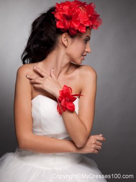 Red Hand Made Flowers Taffeta Headpieces and Wrist Corsage