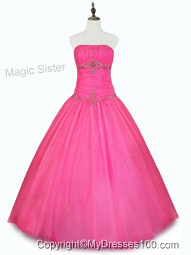 Cheap Strapless Hot Pink Quinceanera Dresses with Beading