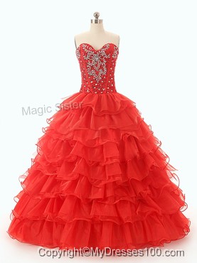 Popular Beaded and Ruffled Layers Quinceanera Dresses in Red