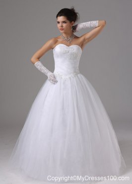 Lace-up Back Sweetheart Puffy Dress for Wedding with Diamonds and Appliques