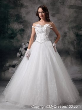 Floor Length Beaded White Wedding Gown Strapless Fast Shipping