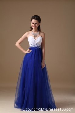Princess Floor-length Tulle Prom Dresses in White and Royal Blue