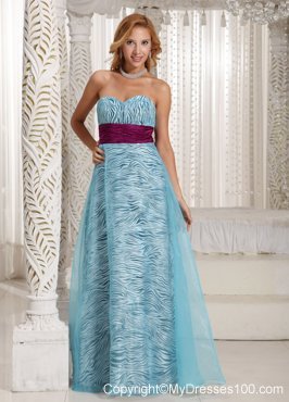 Custom Made Zebra Sweetheart Long Maxi Dresses With Aqua Blue