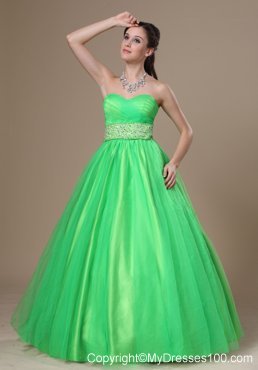 Beaded Spring Green Sweetheart Prom Evening Dress