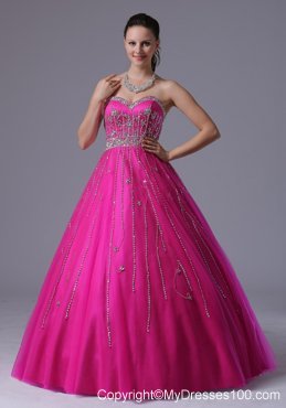 Custom Made Fuchsia Beaded Decorate Evening Dress