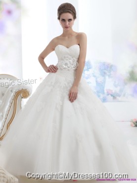 2016 Fashionable Sweetheart Wedding Dress with Lace and Hand Made Flowers