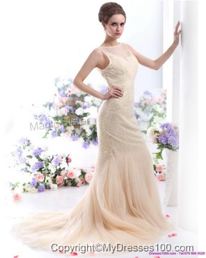 Gorgeous 2016 Beteau Champagne Wedding Dress with Sequins
