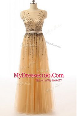 Shining Bateau Sleeveless Tulle Prom Evening Gown Beading and Belt Side Zipper