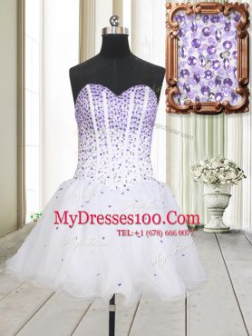 Modern White Sleeveless Beading Mini Length Party Dress