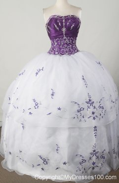 Purple and White Quinceanera Dress with Beading and Embroidery