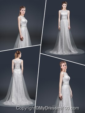 Elegant Empire Bateau Evening Dresses with Brush Train