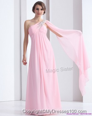 Perfect 2016 One Shoulder Baby Pink Evening Dress with Ruching and Beading