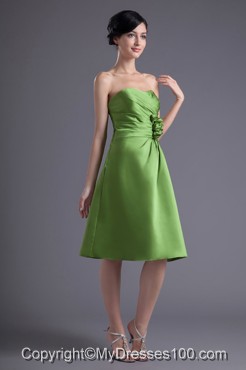 A-line Sweetheart Spring Green Ruching Hand Made Flower Evening Dress