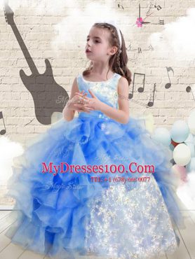 Baby Blue Scoop Lace Up Beading and Ruffles Girls Pageant Dresses Sleeveless
