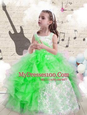 Fantastic Ball Gowns Organza Bateau Sleeveless Beading and Ruffles Floor Length Lace Up Kids Formal Wear