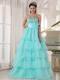 A-line Strapless Apple Green Dresses of 15 Taffeta and Organza Beading